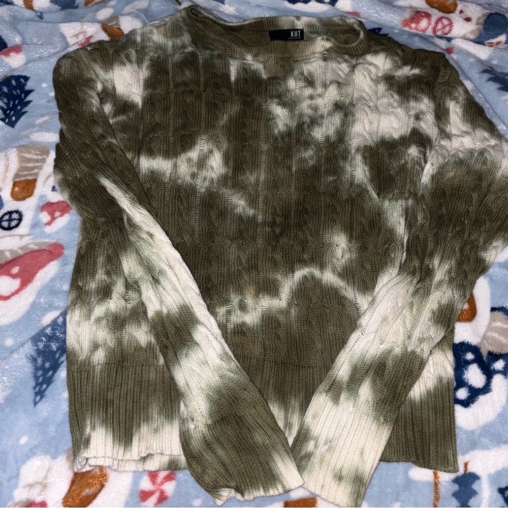 Kut from the Kloth Green and Cream Tie-Dye Sweater